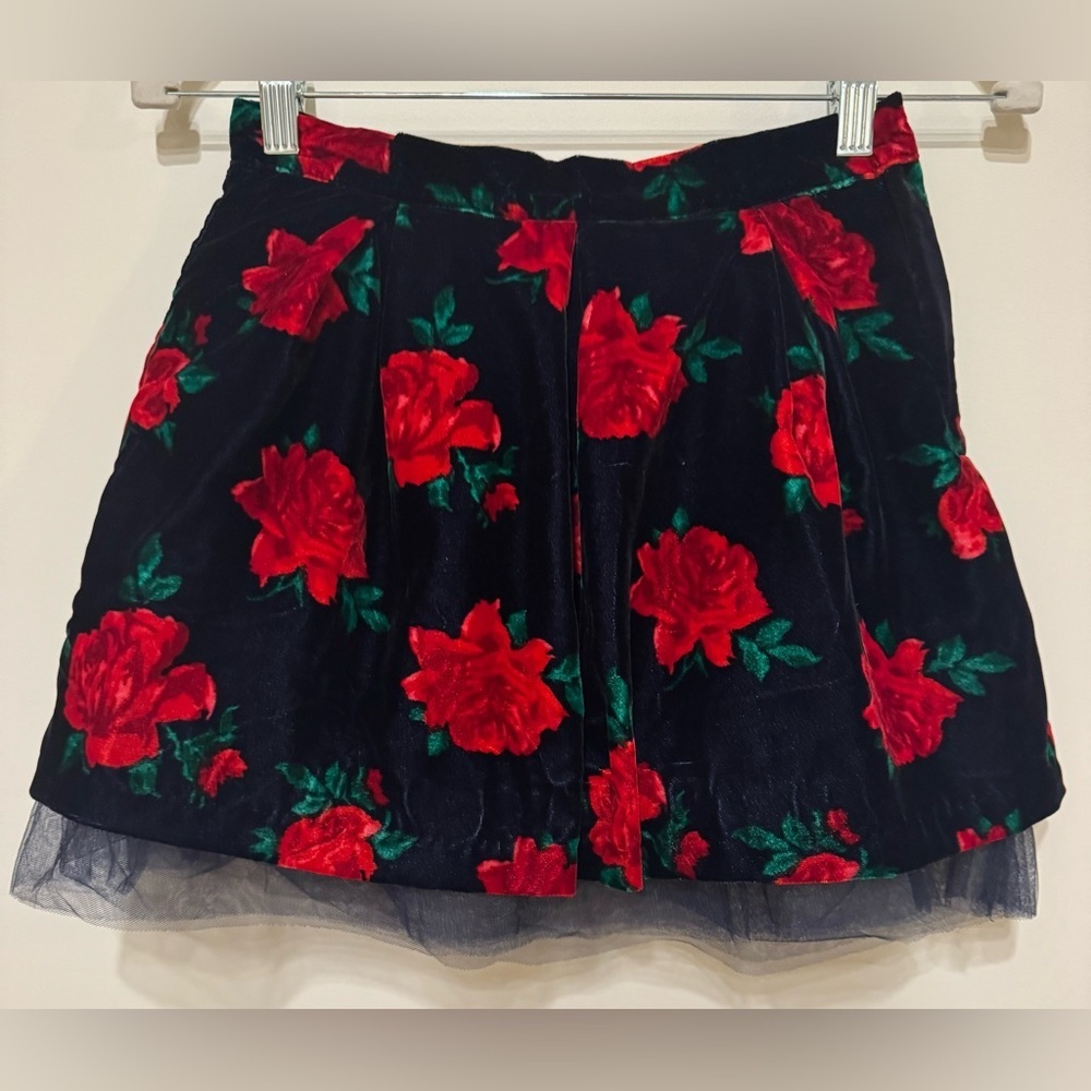 NWT Janie and Jack Velvet Floral Skirt Tulle Black Red New Baby Girl Toddler